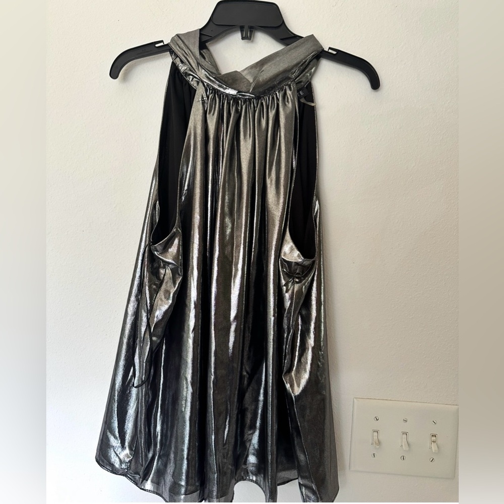 STATE Metallic Silver A-Line Halter Skirt